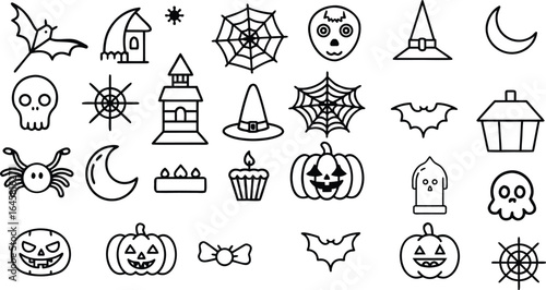 Halloween Line Art Icon Set for Spooky Holiday Designs