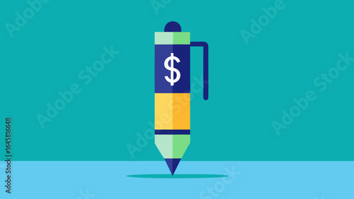 A pencil with a dollar sign on it. The pencil is green and yellow