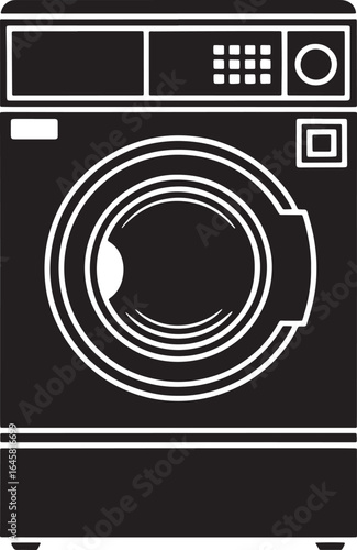 Washing Machine Icon Vector Illustration Laundry Appliance Black Outline on Backdrop