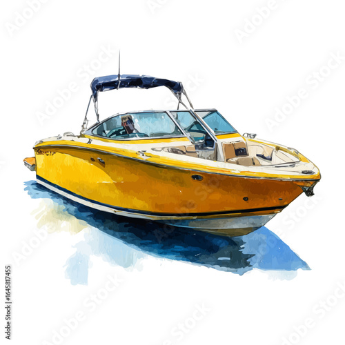 Watercolor vector illustration of Speedboat, isolated on white background.