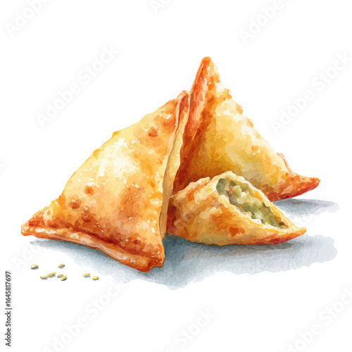 Samosas in watercolor style, vector illustration, isolated on white background.