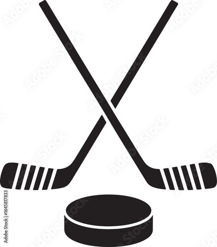 Hockey Sticks Crossed with Puck Sport Equipment Game Competition Team Play Icon