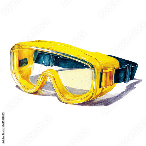 Watercolor vector illustration of Safety Goggles, isolated on white background.