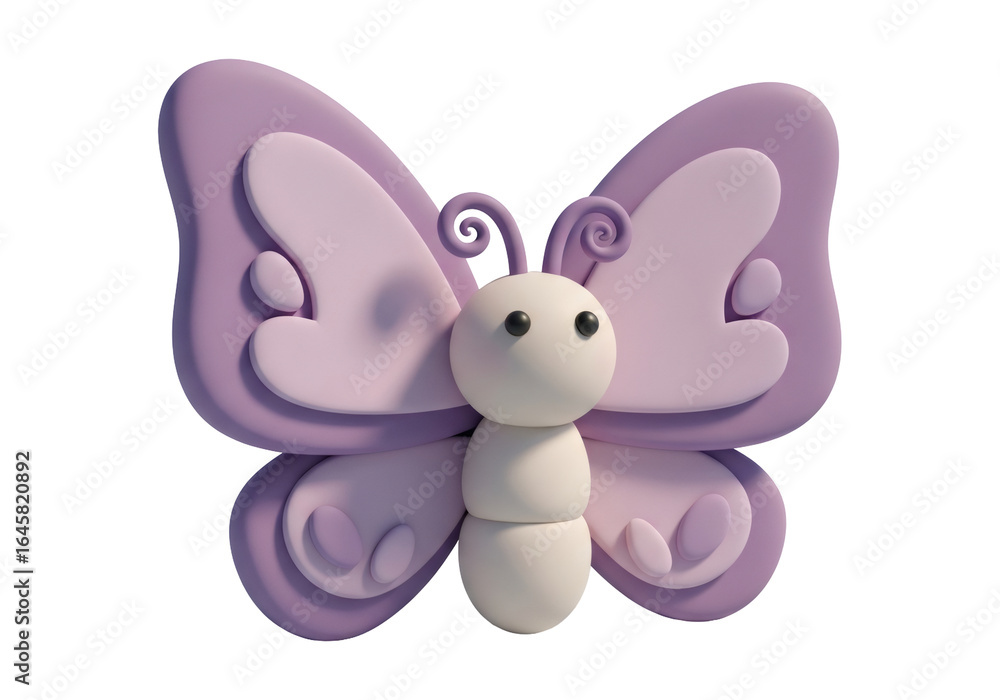 Obraz premium Lilac Butterfly Illustration with Round Body and Delicate Wings on a Transparent Background