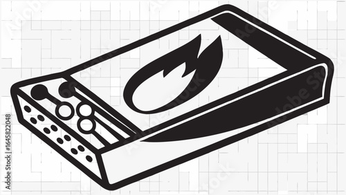 Bold matchbox illustration with striking flame icon evokes rugged outdoor adventure and survival skills imagery