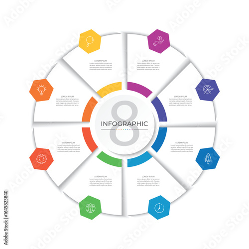 8 points circular infographic element template with icons, vector illustration