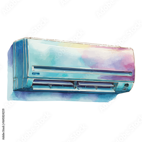 Air Conditioner Split AC, watercolor painting, vector illustration, isolated on a white background.