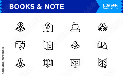 Professional Books Line Icon Set with Modern Minimal Design Unique Note and Reading Symbols Collection for Creative Projects