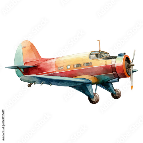 Airplane, watercolor painting, vector illustration, isolated on a white background.
