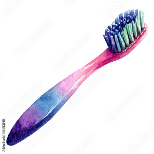 Toothbrush in watercolor style, vector illustration, isolated on white background.