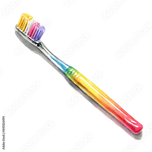 Toothbrush in watercolor style, vector illustration, isolated on white background.