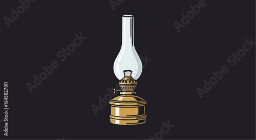 Elegant antique oil lamp with golden brass details against a dark background