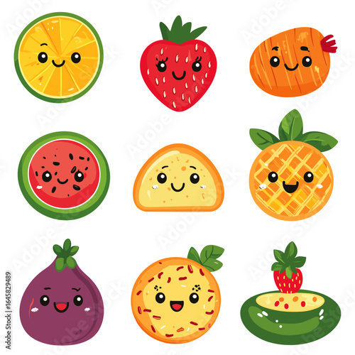 set of funny cartoon fruits