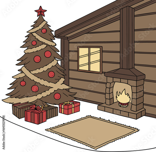 Cozy Christmas Living Room with Fireplace and Tree