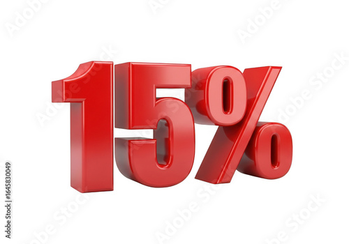 3d Red 15 percent discount symbol isolated on transparent background