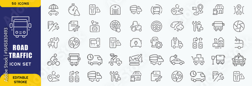 Road Traffic Icon Set.Highway, Cars, Signals, and Street Symbols Collection.