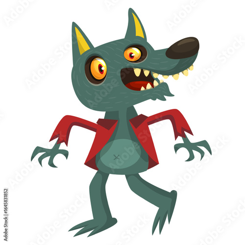 Cartoon funny werewolf character for Halloween design. Vector isolated