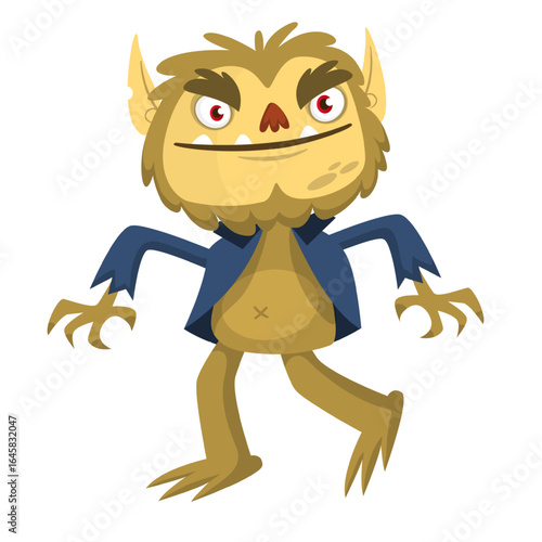 Cartoon funny werewolf character for Halloween design. Vector isolated