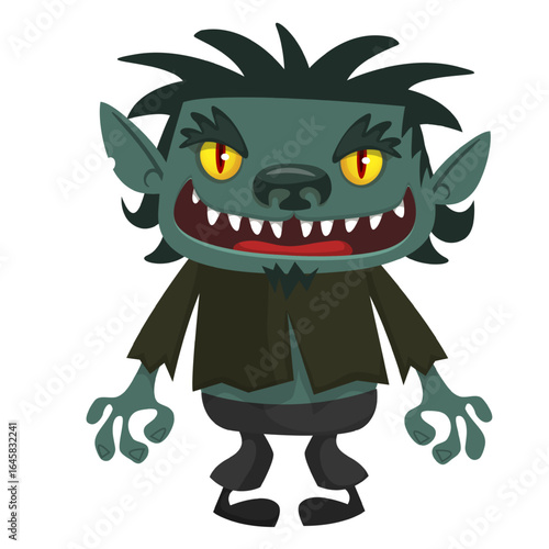 Cartoon funny werewolf character for Halloween design. Vector isolated