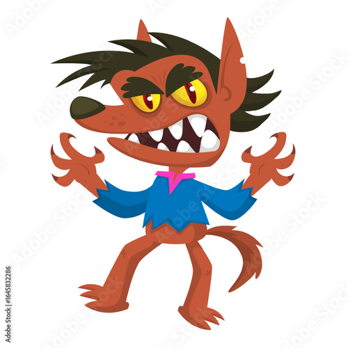 Cartoon funny werewolf character for Halloween design. Vector isolated