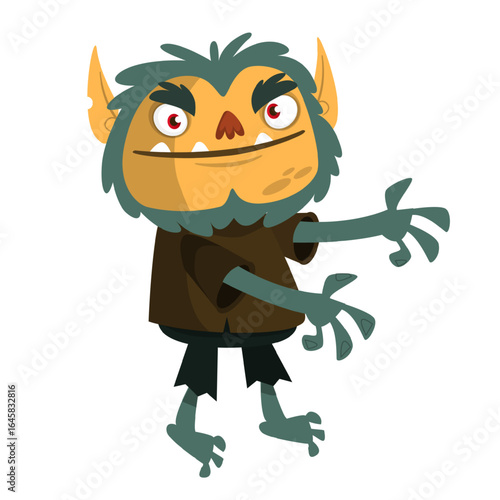 Cartoon funny werewolf character for Halloween design. Vector isolated