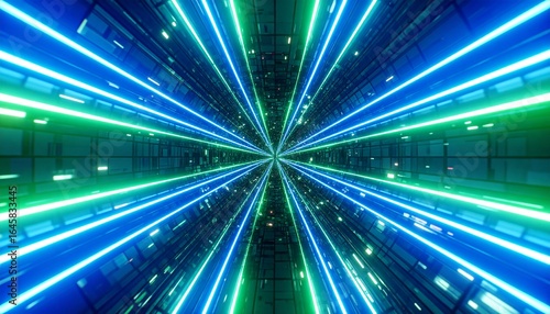 Neon-lit tunnel, futuristic, vibrant
