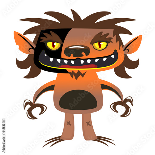 Cartoon funny werewolf character for Halloween design. Vector isolated
