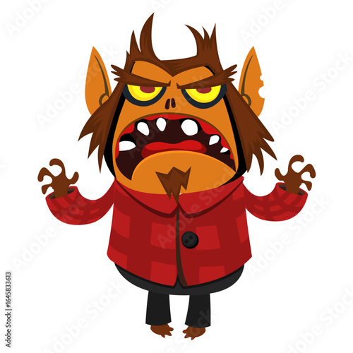 Cartoon funny werewolf character for Halloween design. Vector isolated