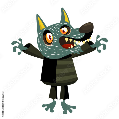 Cartoon funny werewolf character for Halloween design. Vector isolated
