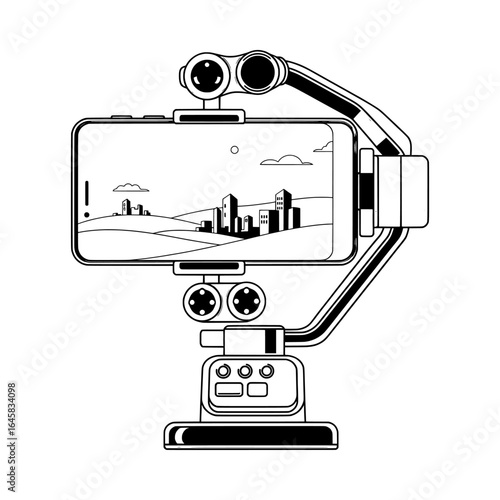 Vector illustration of smartphone on a gimbal stabilizer for professional video recording
