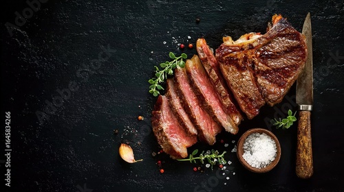 Tableau sur toile Close - Up of Grilled Dry - Aged Sliced Tomahawk Steak