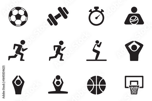 Simple black fitness and sports icons collection