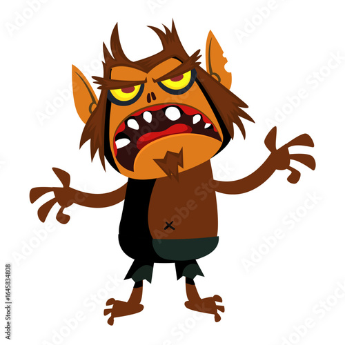 Cartoon funny werewolf character for Halloween design. Vector isolated