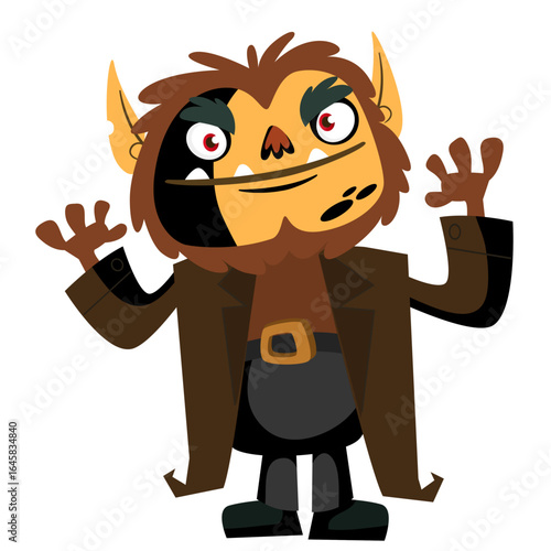 Cartoon funny werewolf character for Halloween design. Vector isolated