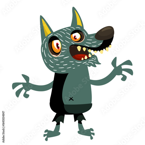 Cartoon funny werewolf character for Halloween design. Vector isolated