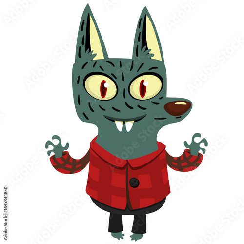 Cartoon funny werewolf character for Halloween design. Vector isolated