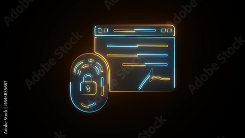 Neon Digital Signature Lock Icon – Glowing Secure Authentication and Verification Symbol on a black background animation.