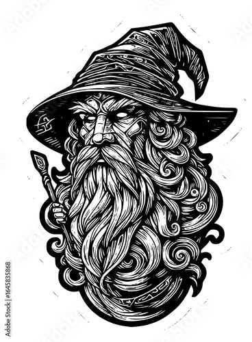Fantasy wizard with hat and wand