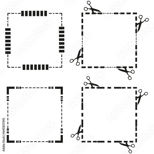 Black frame set. Minimalist border icon. Clean line pattern. Vector design element.