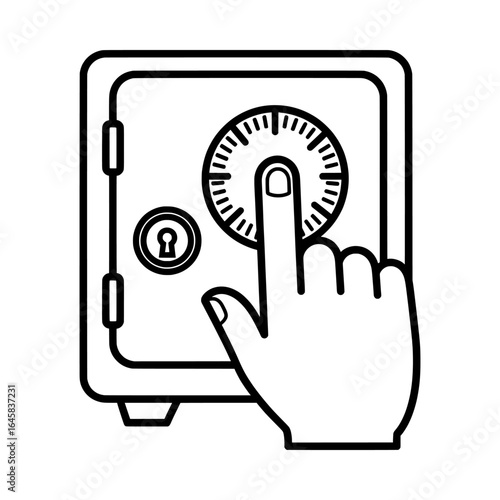 Vector illustration of hand pressing combination dial on a safe, isolated on white background