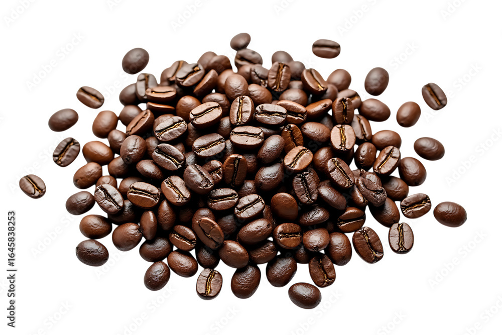 Obraz premium pile of roasted coffee beans isolated on transparent background
