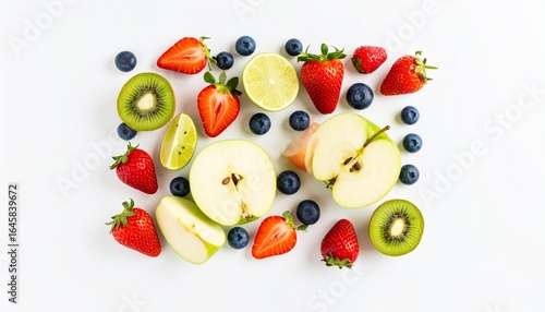 Wallpaper Mural Overhead View of Freshly Cut Fruits and Berries on White Background. Torontodigital.ca