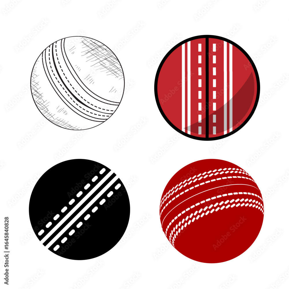 Obraz premium Collection of Cricket Ball Vector Icons and Illustrations for Sports, Games, and Graphic Design