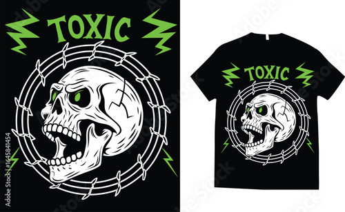 Toxic skull skeleton Halloween horror streetwear aesthetic edgy t-shirt design