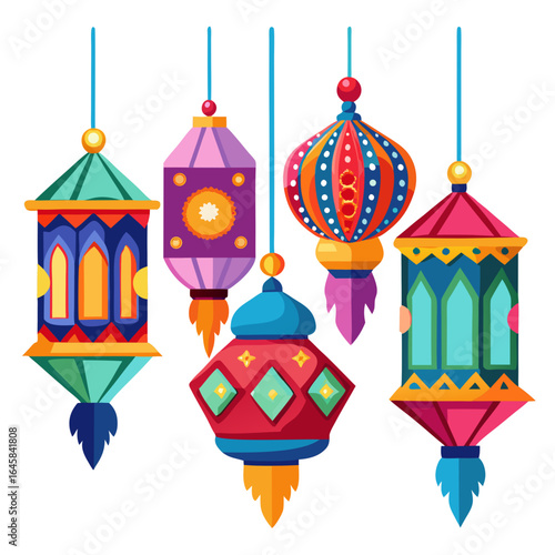 Diwali lanterns hanging with intricate patterns