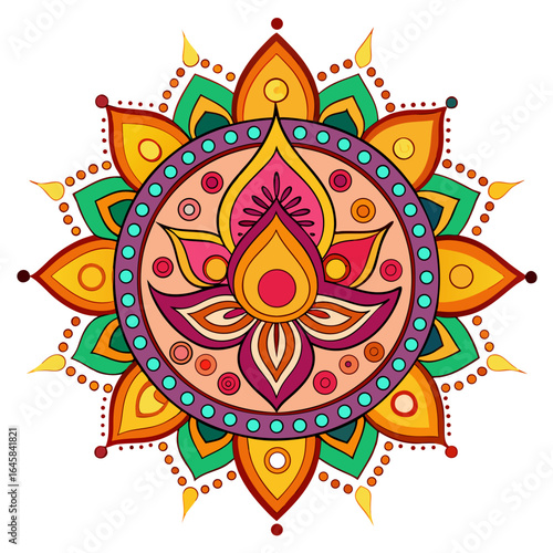 Vibrant rangoli design with flowers