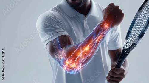 Tennis Player With Glowing Elbow Joint Anatomy