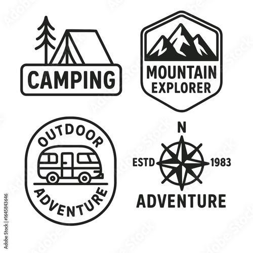 Outdoor Adventure and Camping Badges Set with Editable Strokes