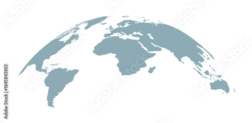 Curved world map silhouette, half globe of blue planet Earth, global business geography, worldwide international. Africa, Asia and America, Europe, Australia continents. Travel vector infographics