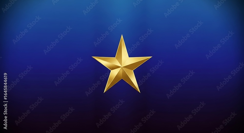 Fototapeta premium Radiant golden star shining vibrantly against a deep blue gradient background, symbolizing success